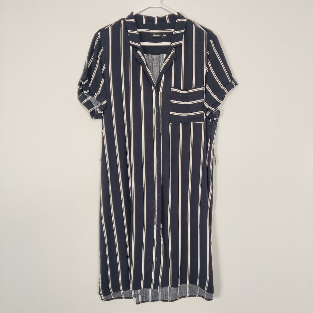 Reitmans Women's Button Down Dress Size XXL Navy White Striped Viscose Summer
